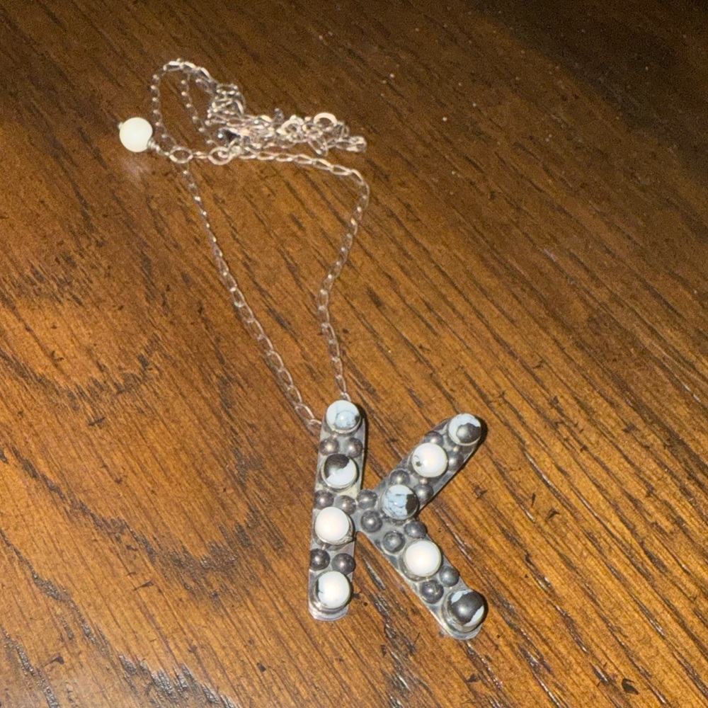 White buffalo turquoise letter K initial necklace